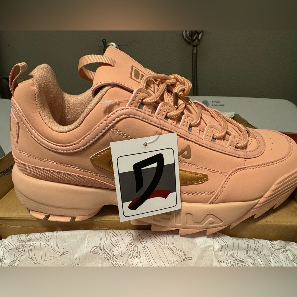 Fila Disruptor II Platform Sneaker in Blush Pink with Gold Accents